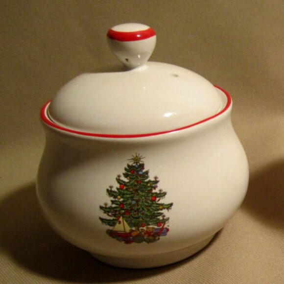 Cuthbertson American Christmas Tree Sugar Bowl with Lid & Creamer Set EXCELLENT - Picture 2 of 4